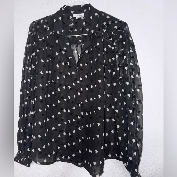 Topshop Tops - Topshop Black Sheer Blouse with White Pattern